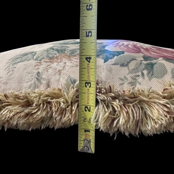 Vintage Floral Rose Decorative Throw Pillow Cream Roses Fringe Cottage Granny - Picture 6 of 6